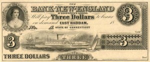 Bank of New England - Obsolete Banknote - Currency - SOLD